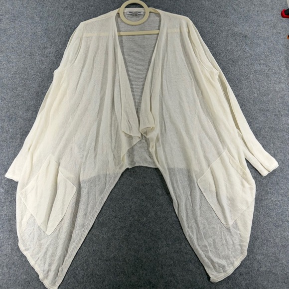 Tommy Bahama Sweaters - Tommy Bahama Womens S Cream Linen Blend Open Front Waterfall Cardigan Sweater